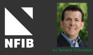 NFIB logo on the left and a headshot of New Jersey State Senator O'Scanlon on the right, with the caption 'NJ Senator O'Scanlon'